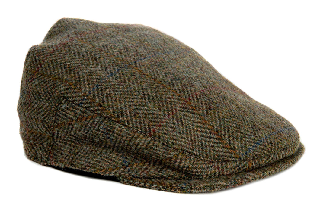 Bronte Moon - Harris Tweed Herringbone Flat Cap Hat - Moss Green - Unisex