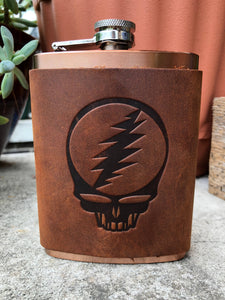 Jimmyrockit - Steal Your Face Grateful Dead Leather Wrapped Flask