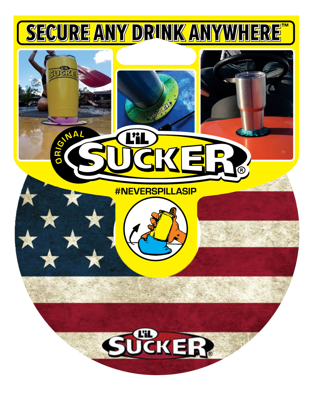 Lil Sucker - STARS & STRIPES STYLE SUCTION DRINK HOLDER GREAT OUTDOORS
