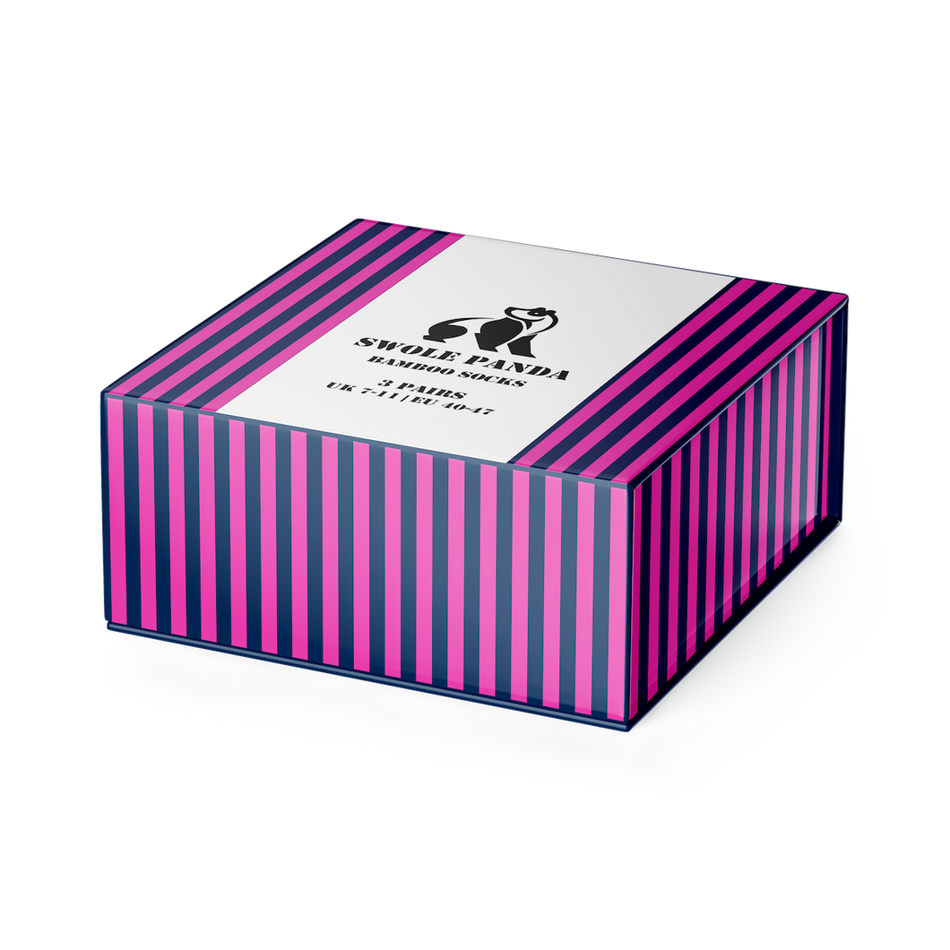 Swole Panda - Stripey Sock Box - 3 Pairs of Bamboo Socks (His)