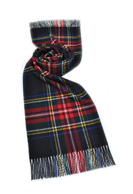 Black Stewart Tartan Shawl - Merino Lambswool - Made in UK