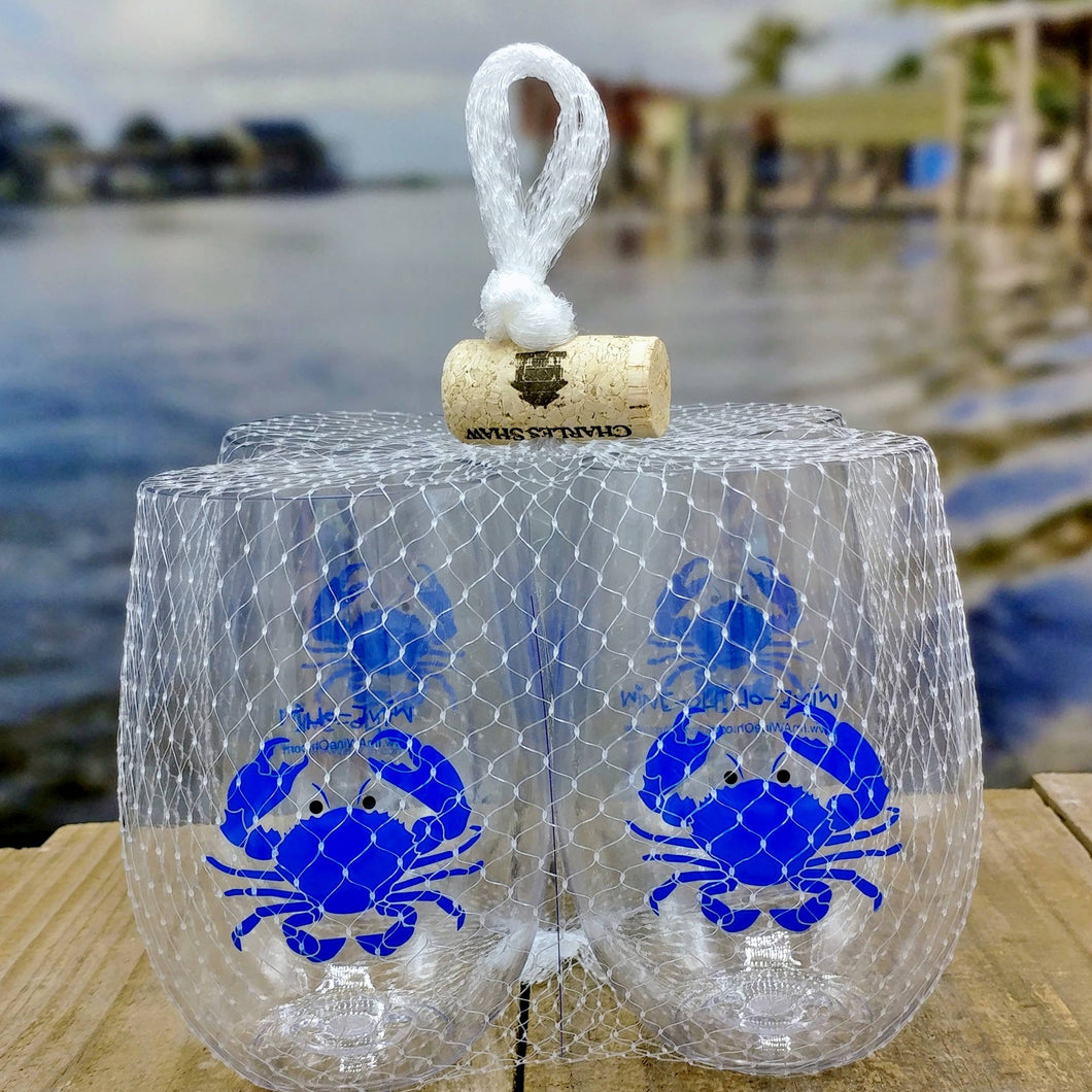 BLUE CRAB Shatterproof Wine Glasses (Set of 2)
