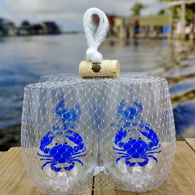 BLUE CRAB Shatterproof Wine Glasses (Set of 4)