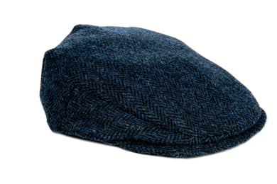 Bronte Moon - Harris Tweed Herringbone Flat Cap Hat - Navy Blue - Unisex