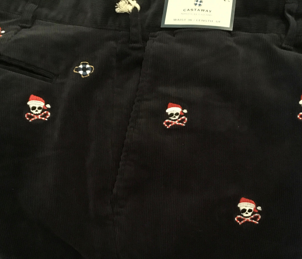 Embroidered Corduroy Holiday Pants