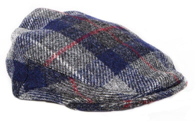 Bronte Moon - Harris Tweed Flat Cap Hat - Plaid Navy & Gray - Unisex