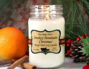 Free Reign Farm - Smokey Mountain Christmas: Wood Wick Candle (100% Soy)