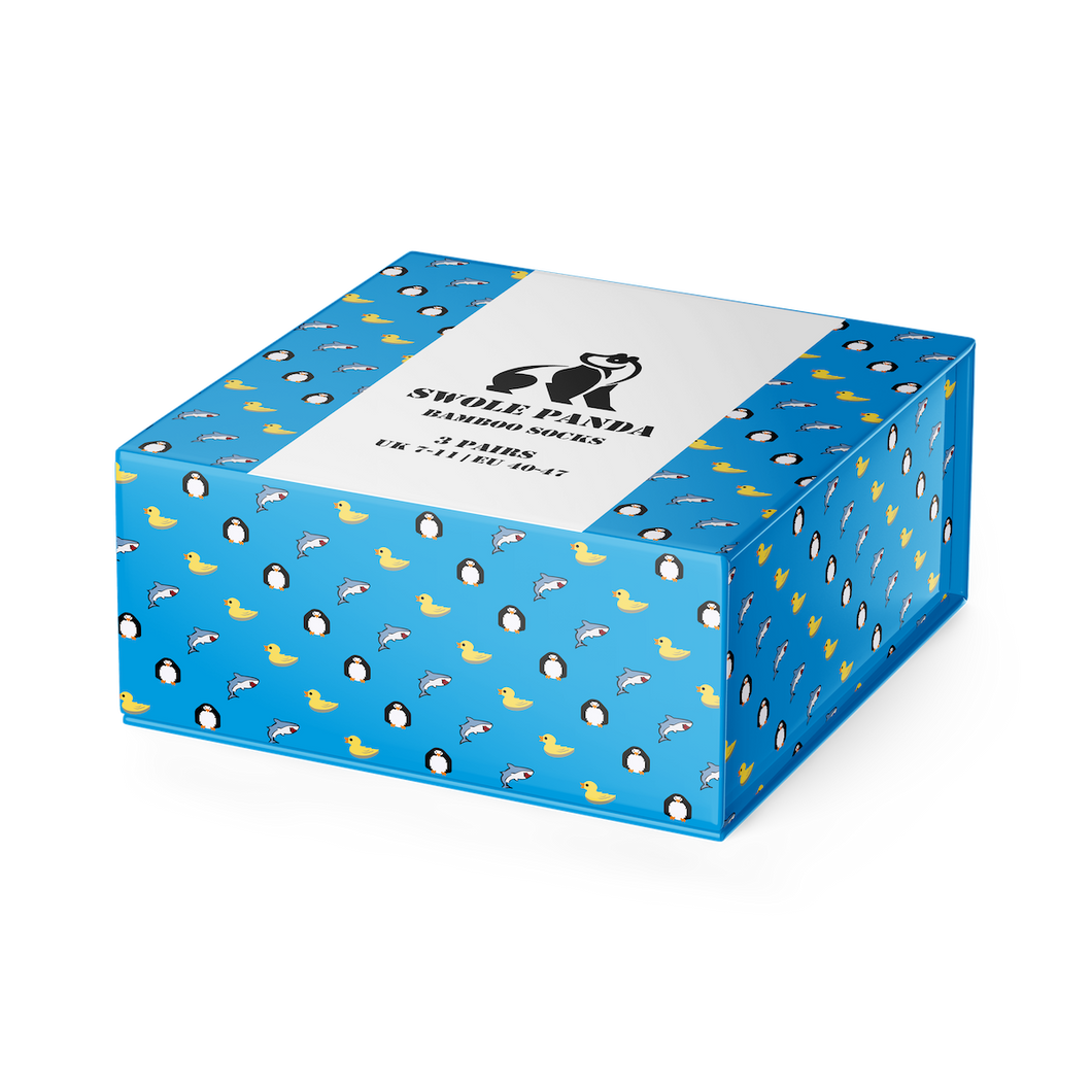 Swole Panda - Animal Sock Box - 3 Pairs of Bamboo Socks (His)