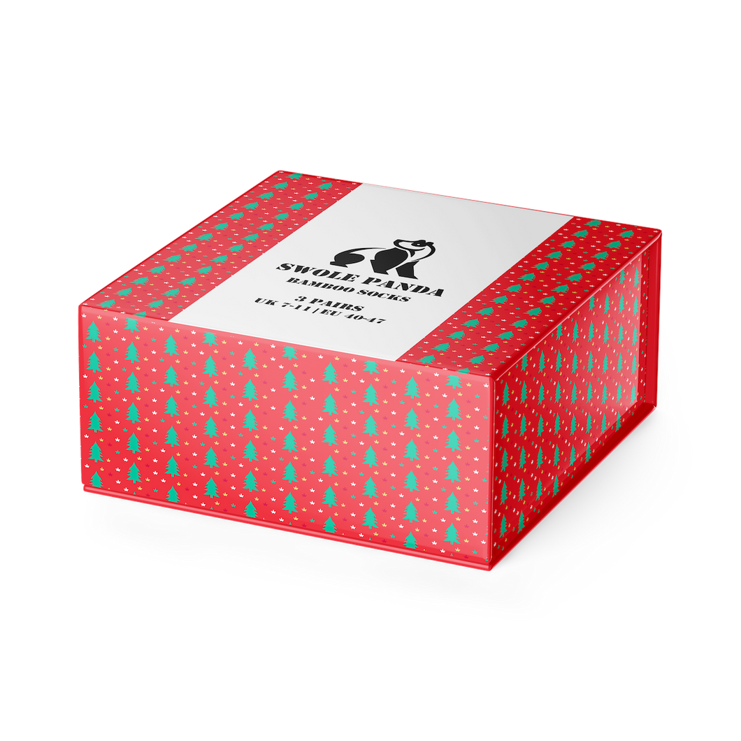 Swole Panda - Red Tree Sock Box - 3 Pairs of Bamboo Socks (His)