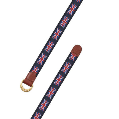 Union Jack on Navy Motif D-Ring Belt